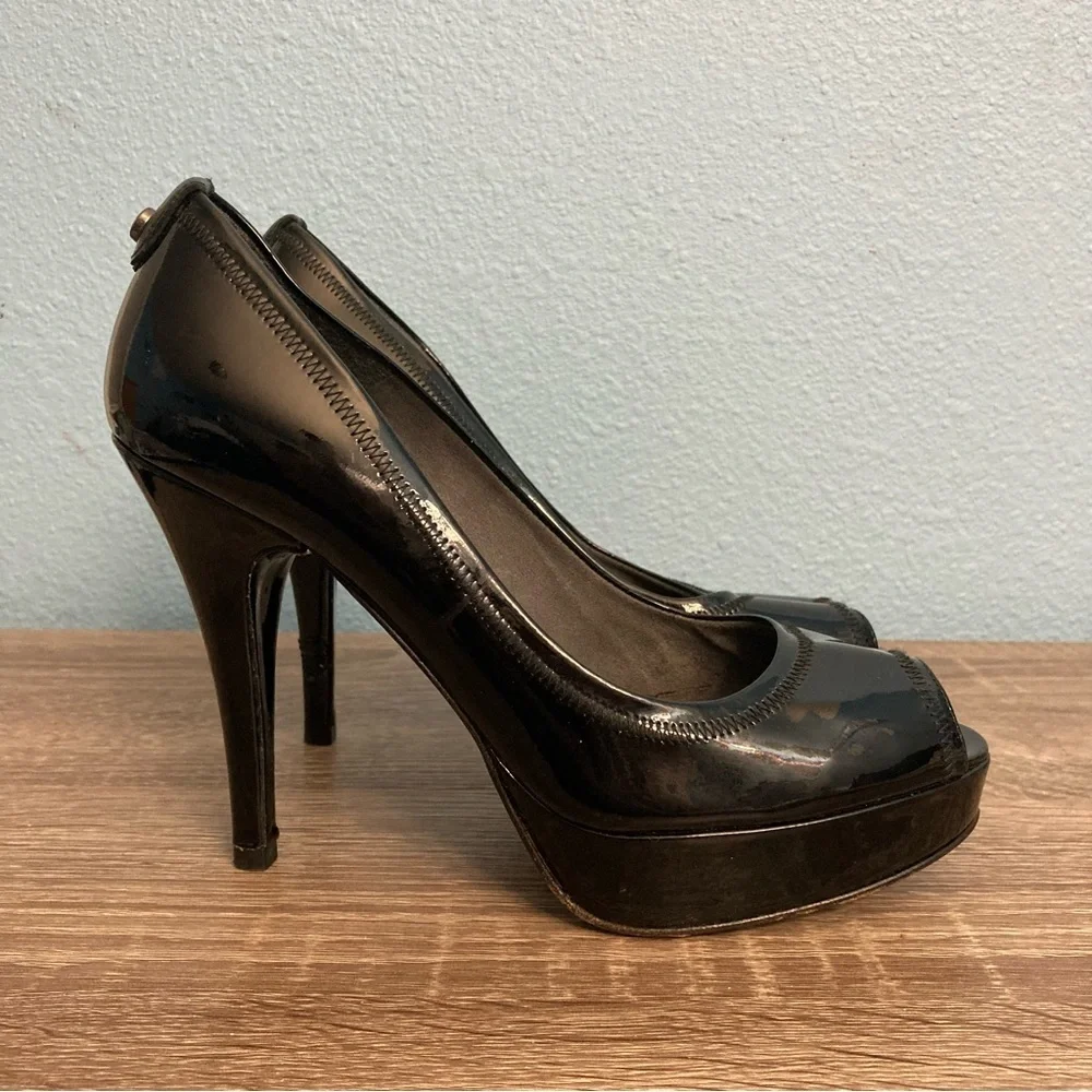Stuart Weitzman Peep Toe Pump Heels - Black -  7M - Picture 3 of 10